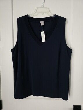 NWT Chico's L Navy Ribbed V-Neck Sleeveless Tank Top Size 4